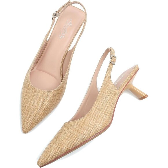 Mostrin Kitten Heel Raffina Natural Low Slingback Heels with Buckle Dress Shoes - Picture 3 of 9